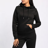 LADIES ALORA BLACK LONG SLEEVE HOODY WITH KANGAROO POCKET