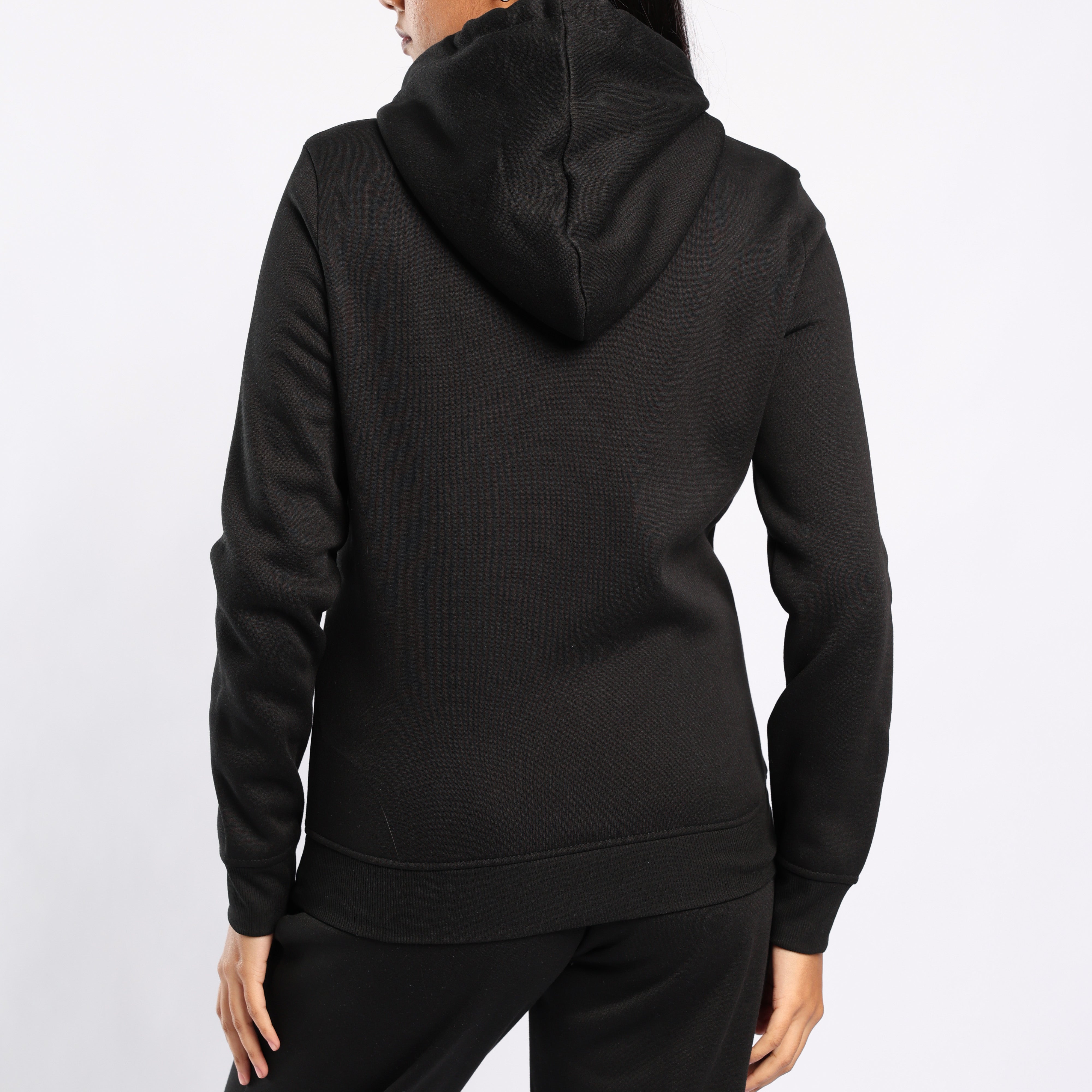 LADIES ALORA BLACK LONG SLEEVE HOODY WITH KANGAROO POCKET