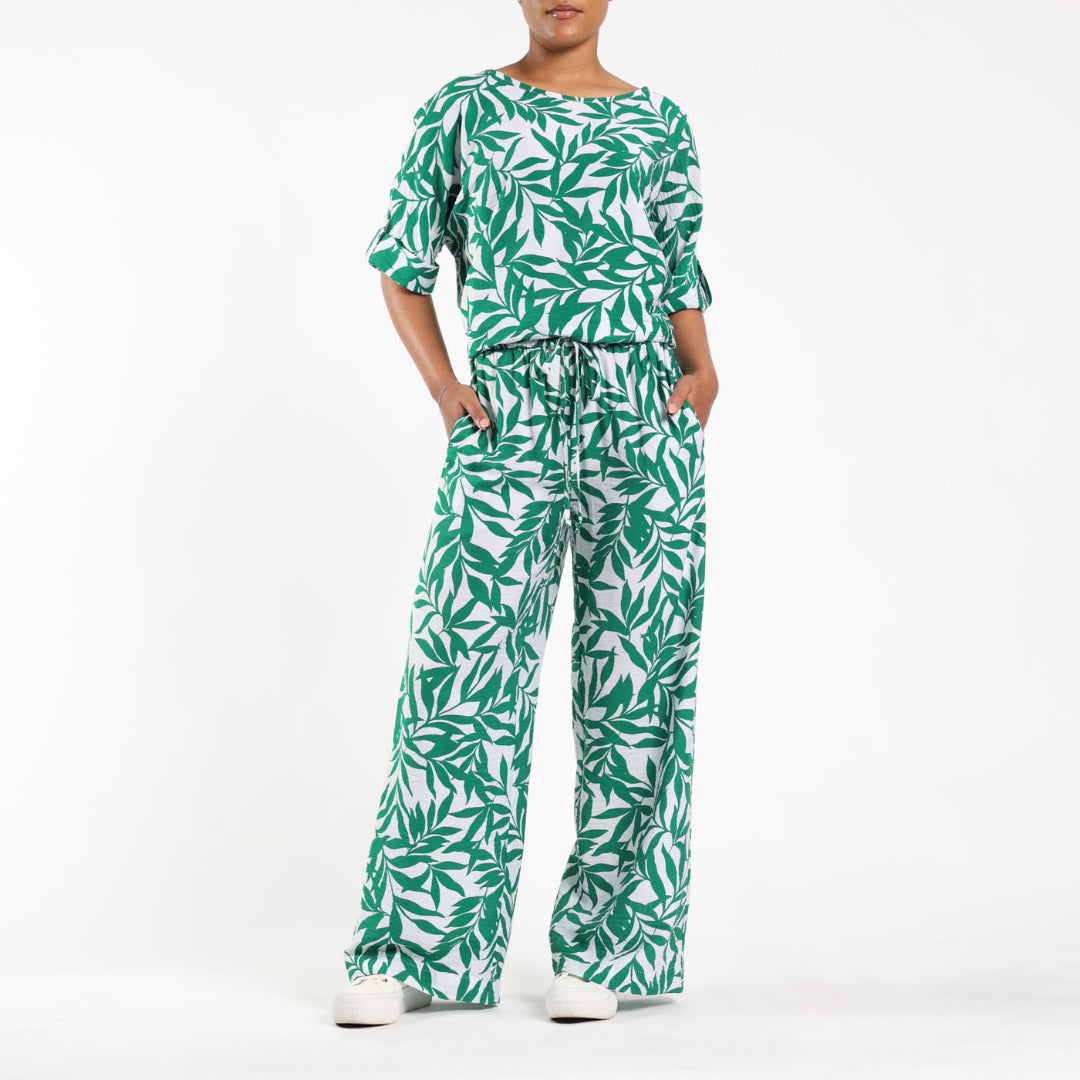 Green Printed Wide Leg Pants