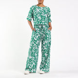Green Printed Wide Leg Pants