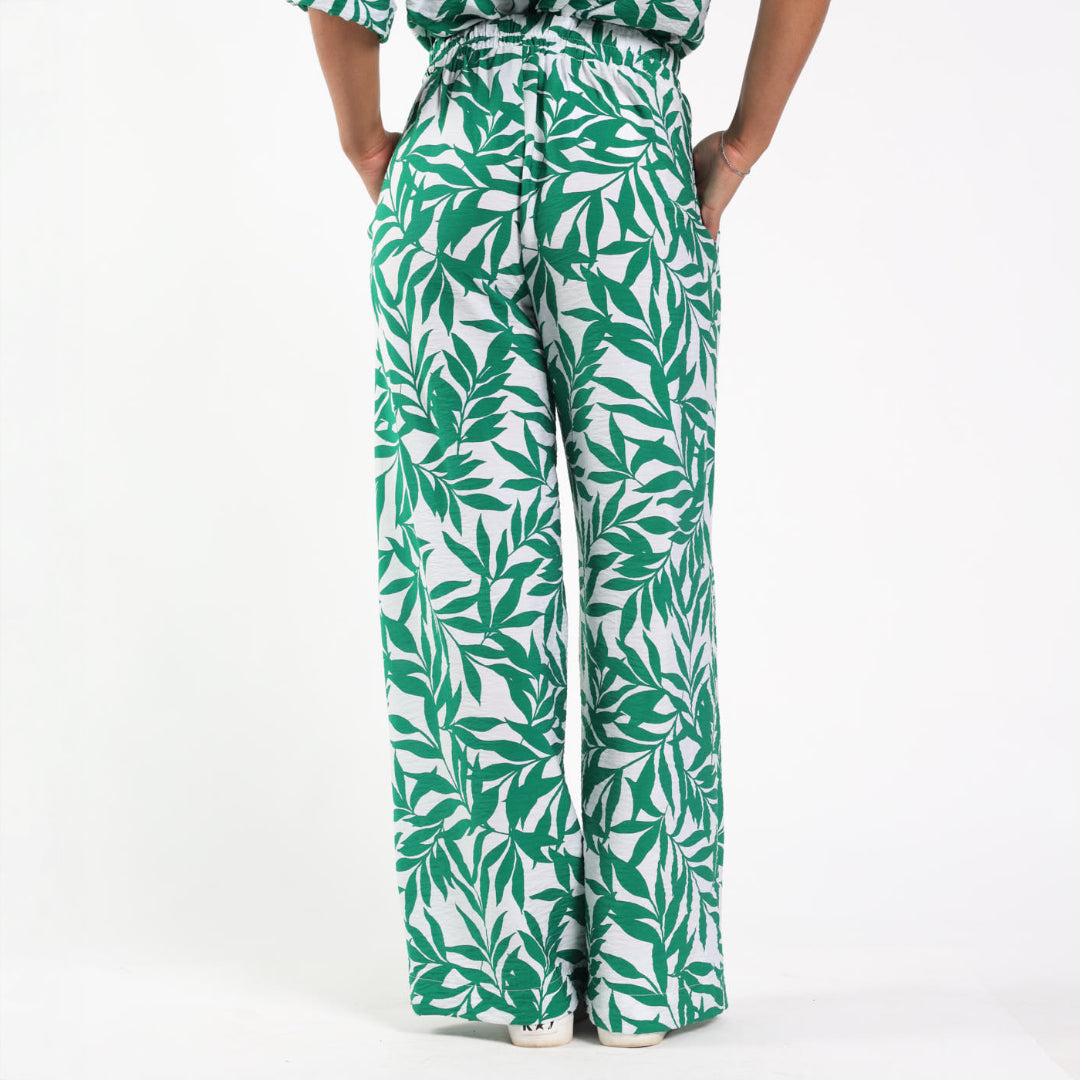 Green Printed Wide Leg Pants