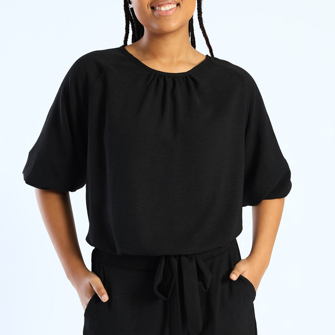 Ladies Black Top with Bubble Sleeve