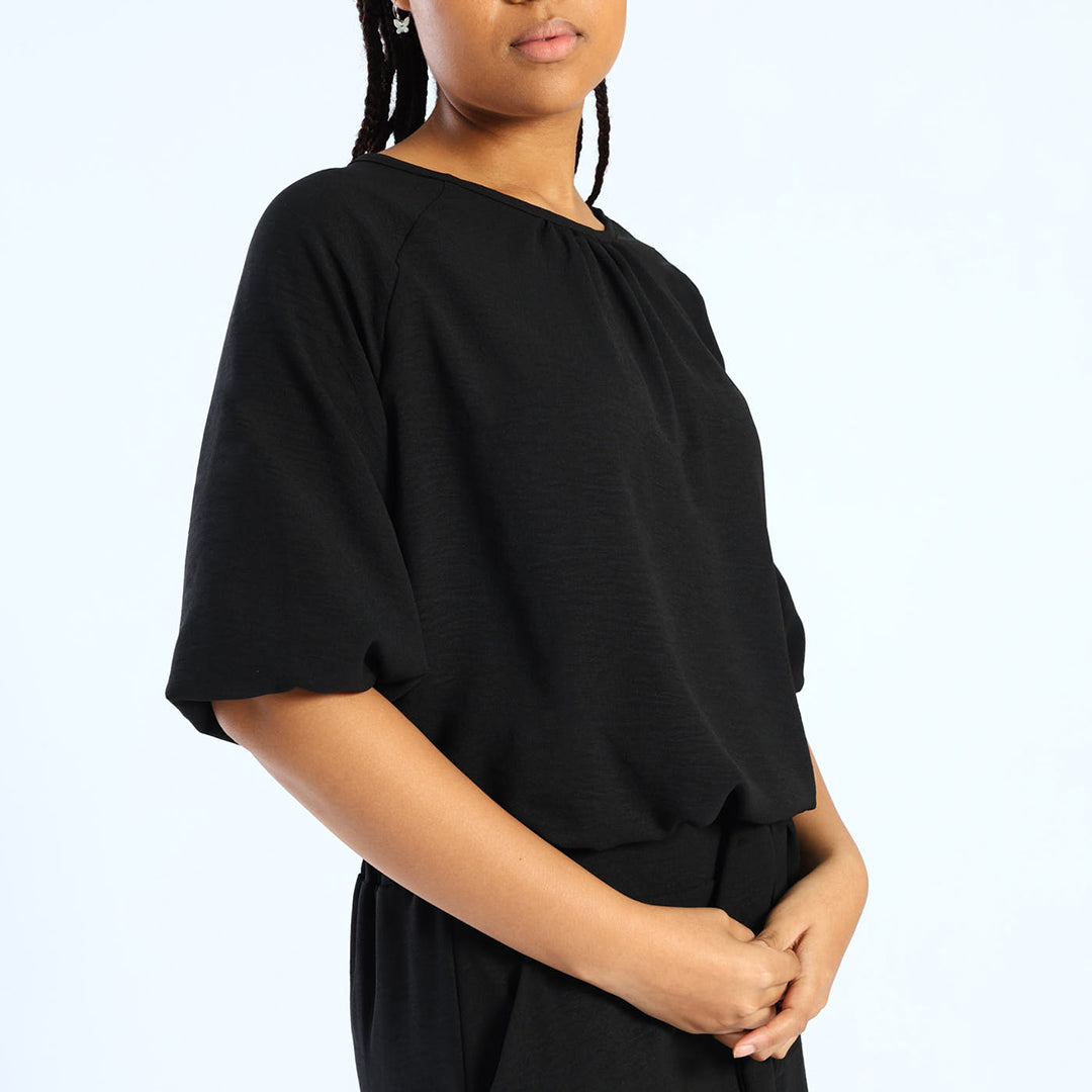 Ladies Black Top with Bubble Sleeve