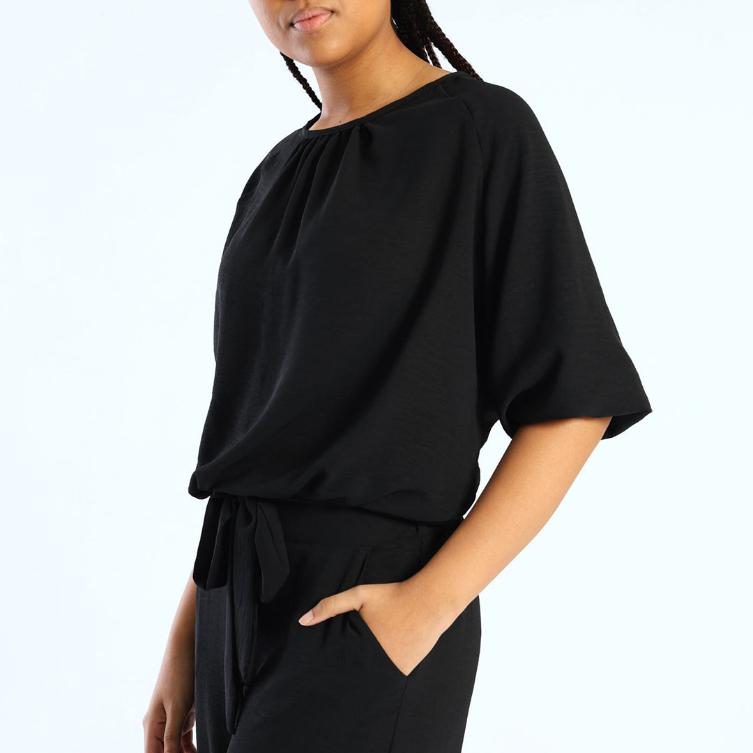 Ladies Black Top with Bubble Sleeve