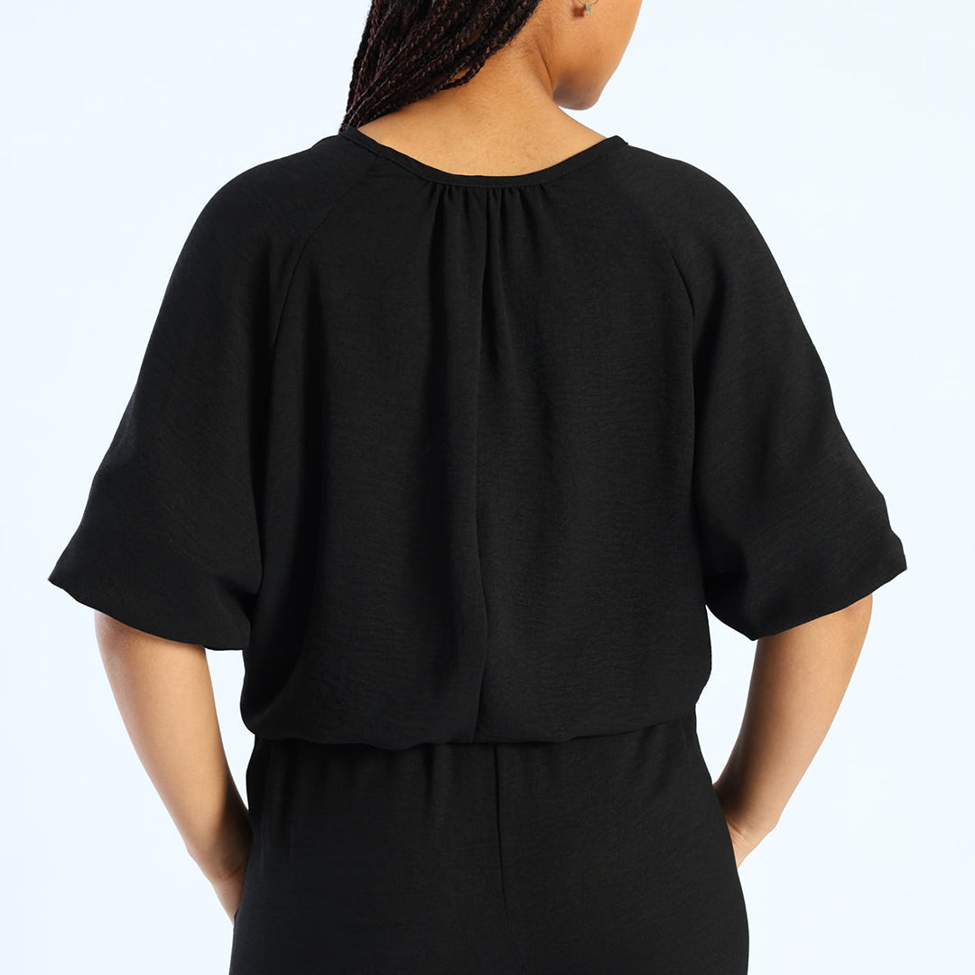 Ladies Black Top with Bubble Sleeve