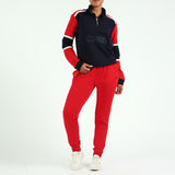 LADIES CIARRA NAVY/RED COLOUR BLOCK SWEATER