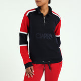 LADIES CIARRA NAVY/RED COLOUR BLOCK SWEATER