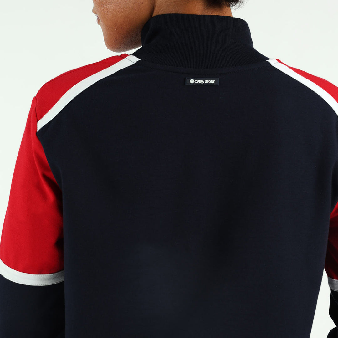 LADIES CIARRA NAVY/RED COLOUR BLOCK SWEATER