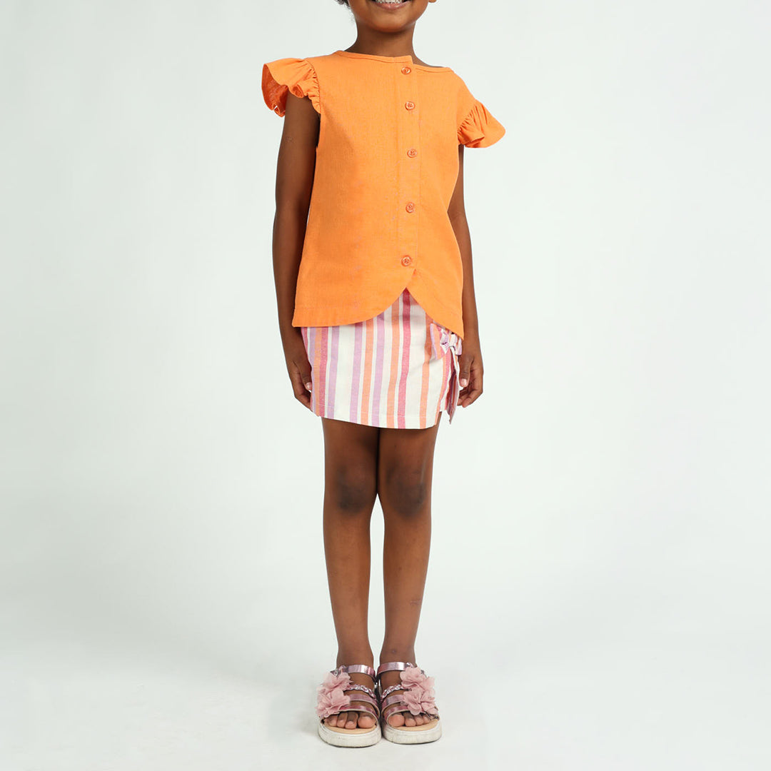 Girls Orange Puff Sleeve Top