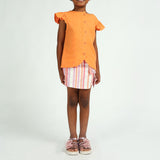 Girls Orange Puff Sleeve Top