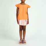 Girls Orange Puff Sleeve Top