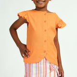 Girls Orange Puff Sleeve Top