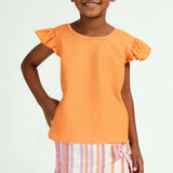 Girls Orange Puff Sleeve Top