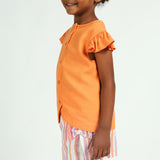 Girls Orange Puff Sleeve Top