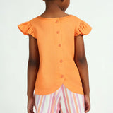 Girls Orange Puff Sleeve Top
