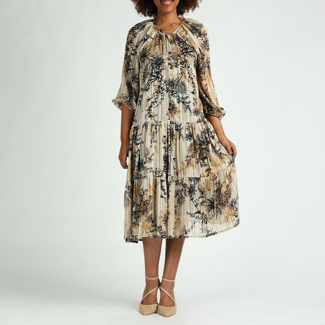 LADIES CIARRA BLACK/WHITE TIERED DRESS