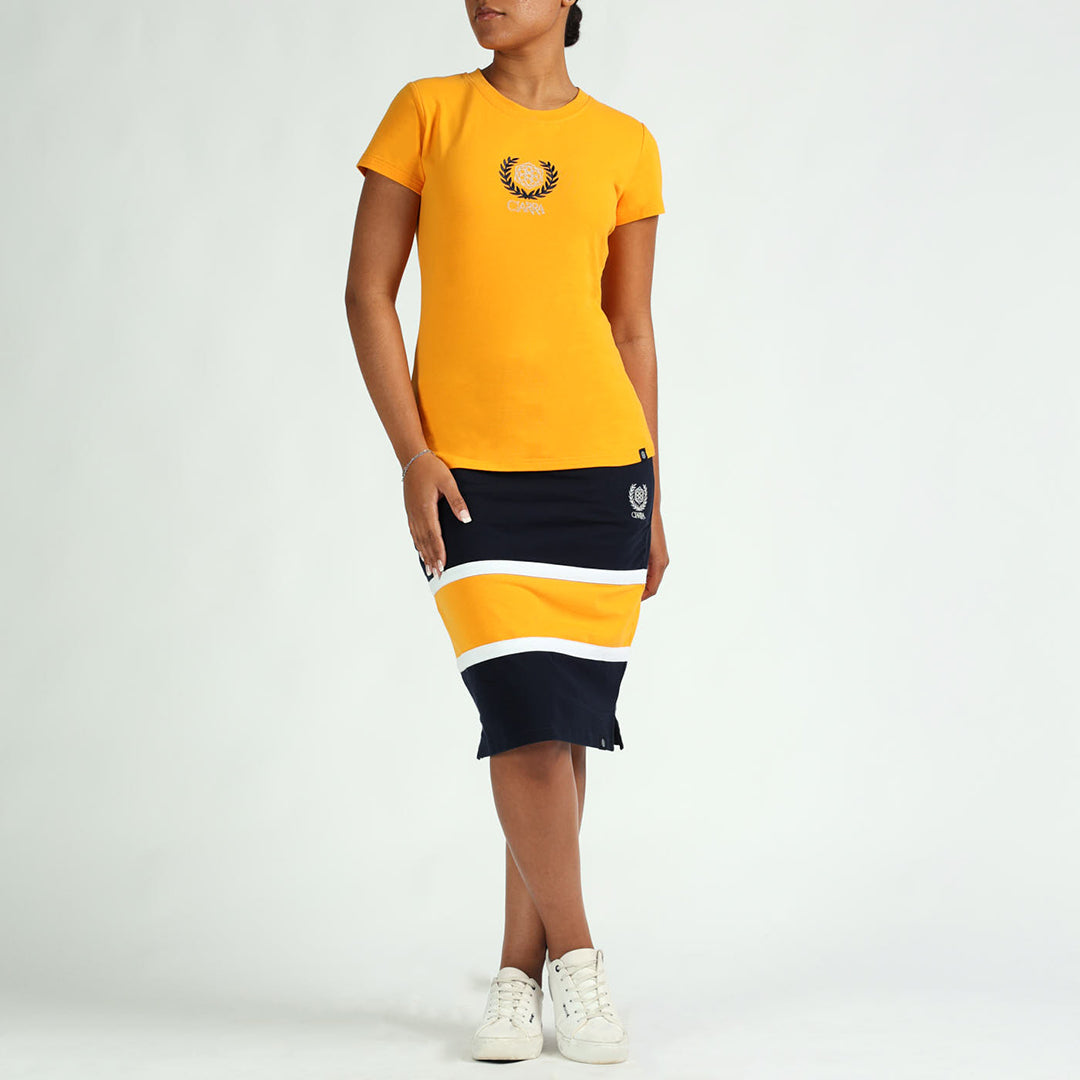 LADIES OCHRE/STRIPE 2PK TOP