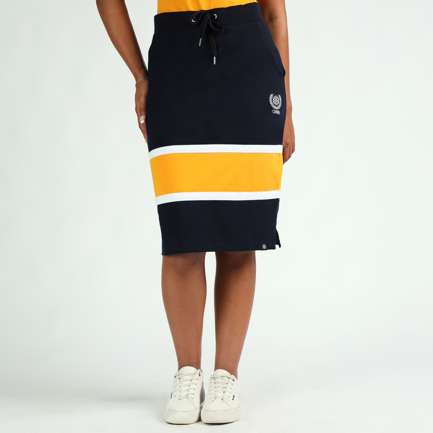 LADIES CIARRA NAVY/OCHRE SKIRT