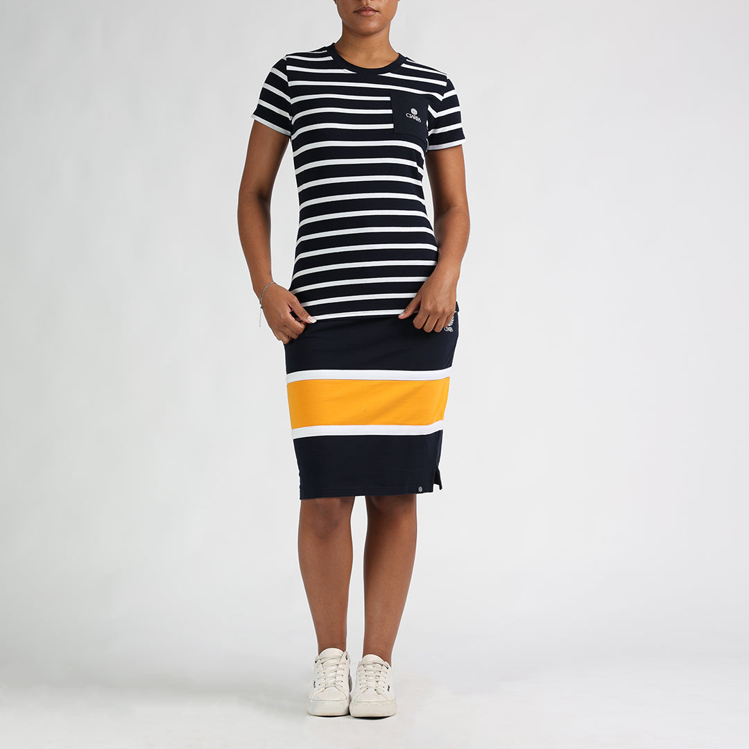 LADIES OCHRE/STRIPE 2PK TOP