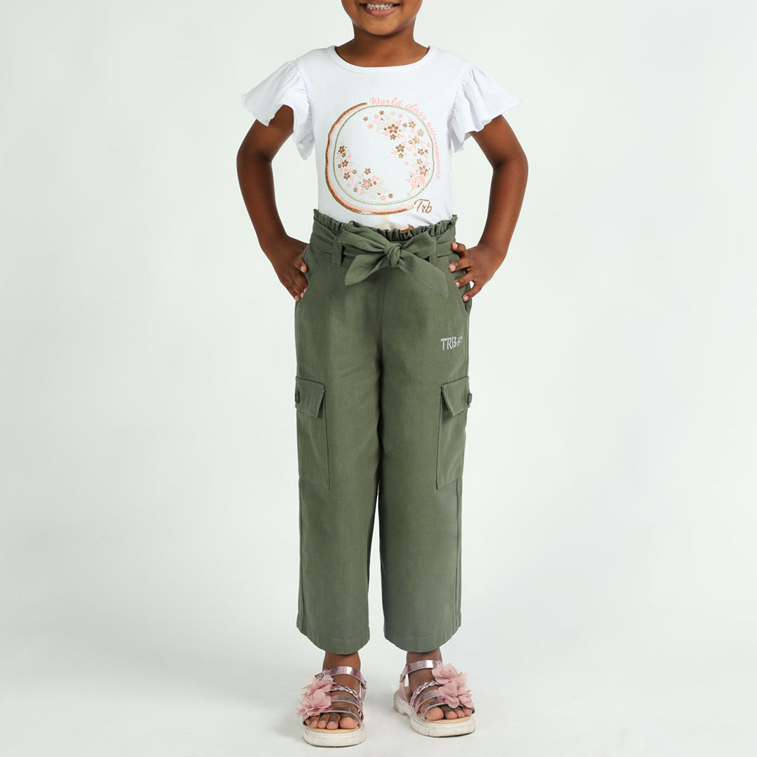 Girls Olive Cargo Pant