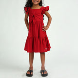 Girls Red Frill Dress with Tie Up