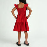 Girls Red Frill Dress with Tie Up