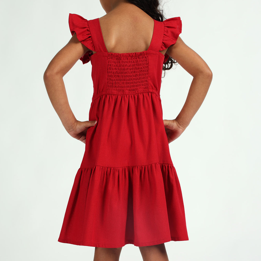 Girls Red Frill Dress with Tie Up