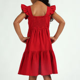 Girls Red Frill Dress with Tie Up