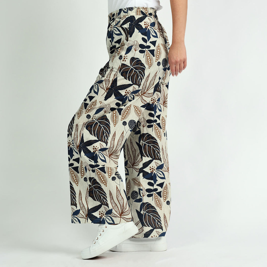 LADIES CIARRA NAVY/WHITE WIDE LEG PANTS