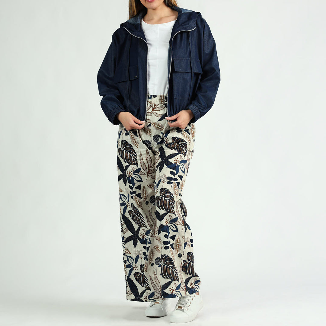 LADIES CIARRA NAVY/WHITE WIDE LEG PANTS