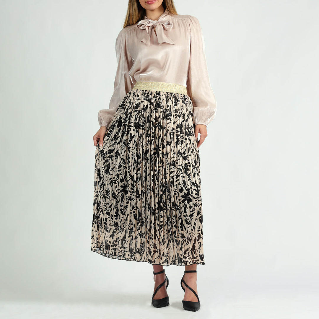 LADIES CIARRA STONE/BLACK LUREX PLEATED SKIRT