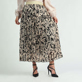 LADIES CIARRA STONE/BLACK LUREX PLEATED SKIRT