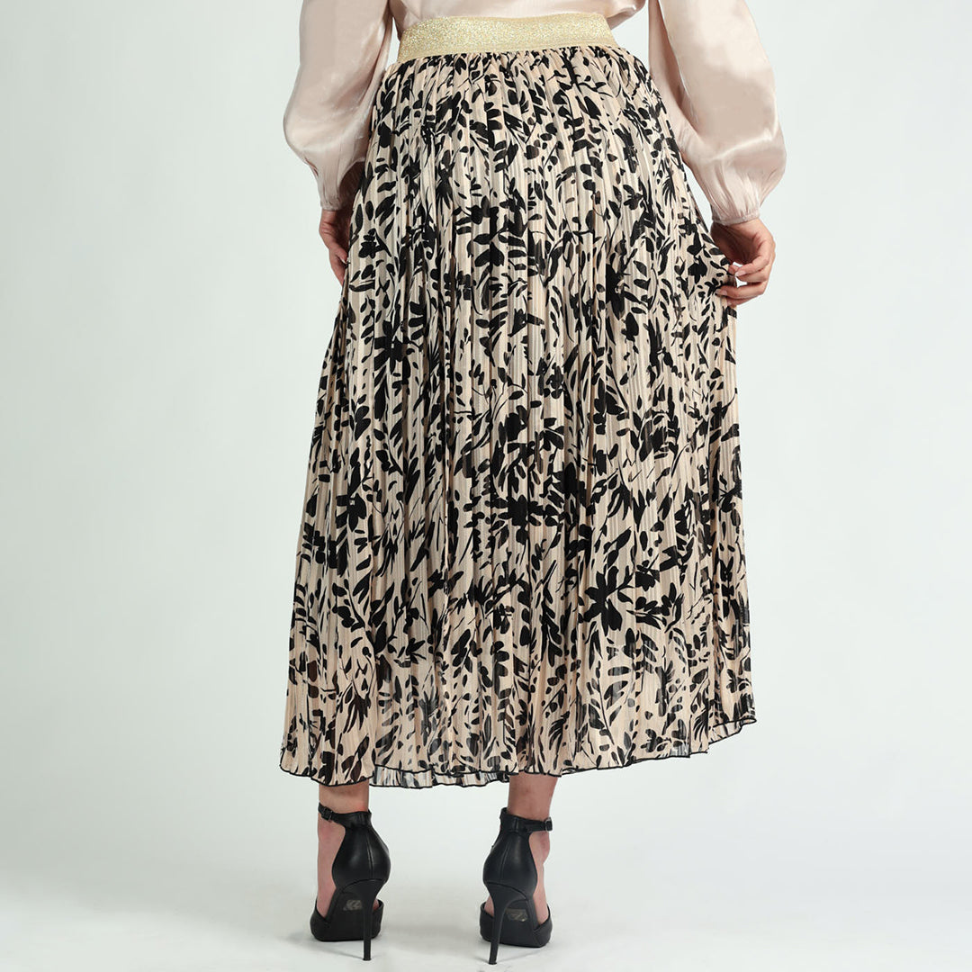 LADIES CIARRA STONE/BLACK LUREX PLEATED SKIRT