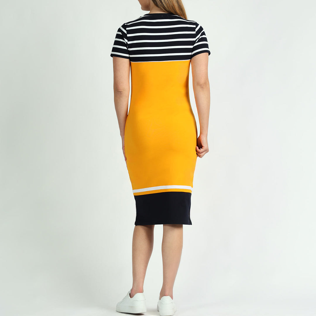 LADIES CIARRA NAVY/WHT STRIPE DRESS