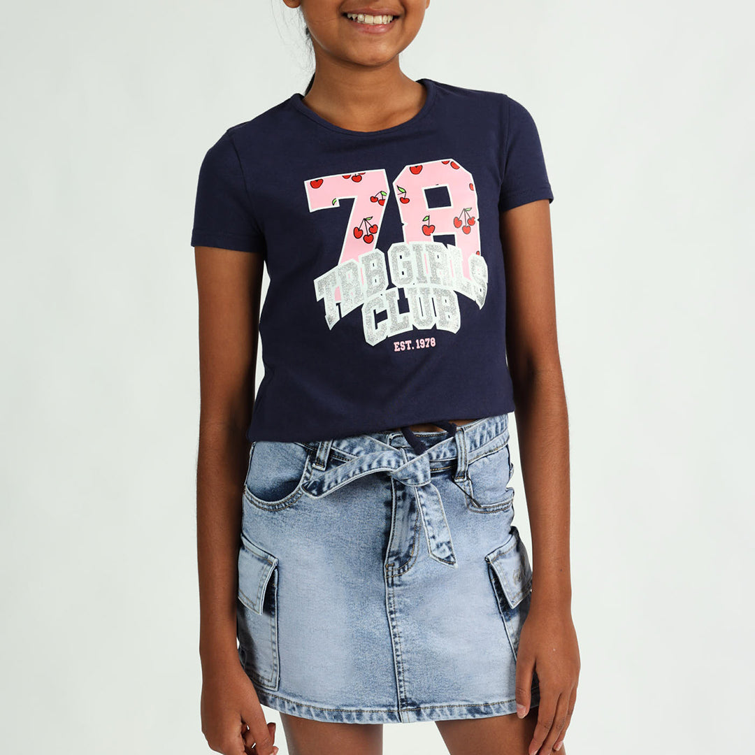 Girls Navy Graphic Tee