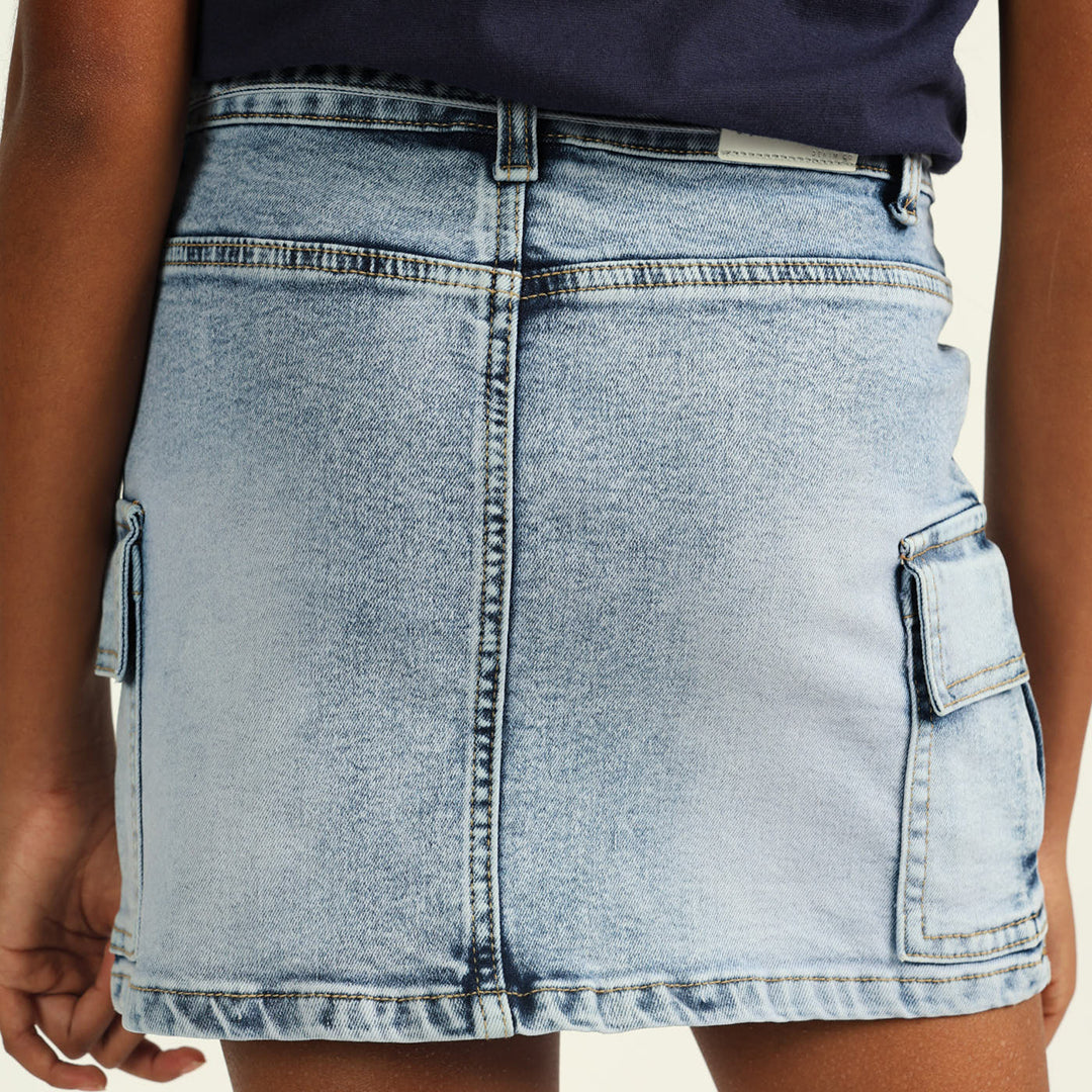 Girls Denim Cargo Skirt