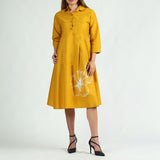 Ochre Pleated Shirt Dress