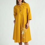 Ochre Pleated Shirt Dress