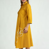 Ochre Pleated Shirt Dress