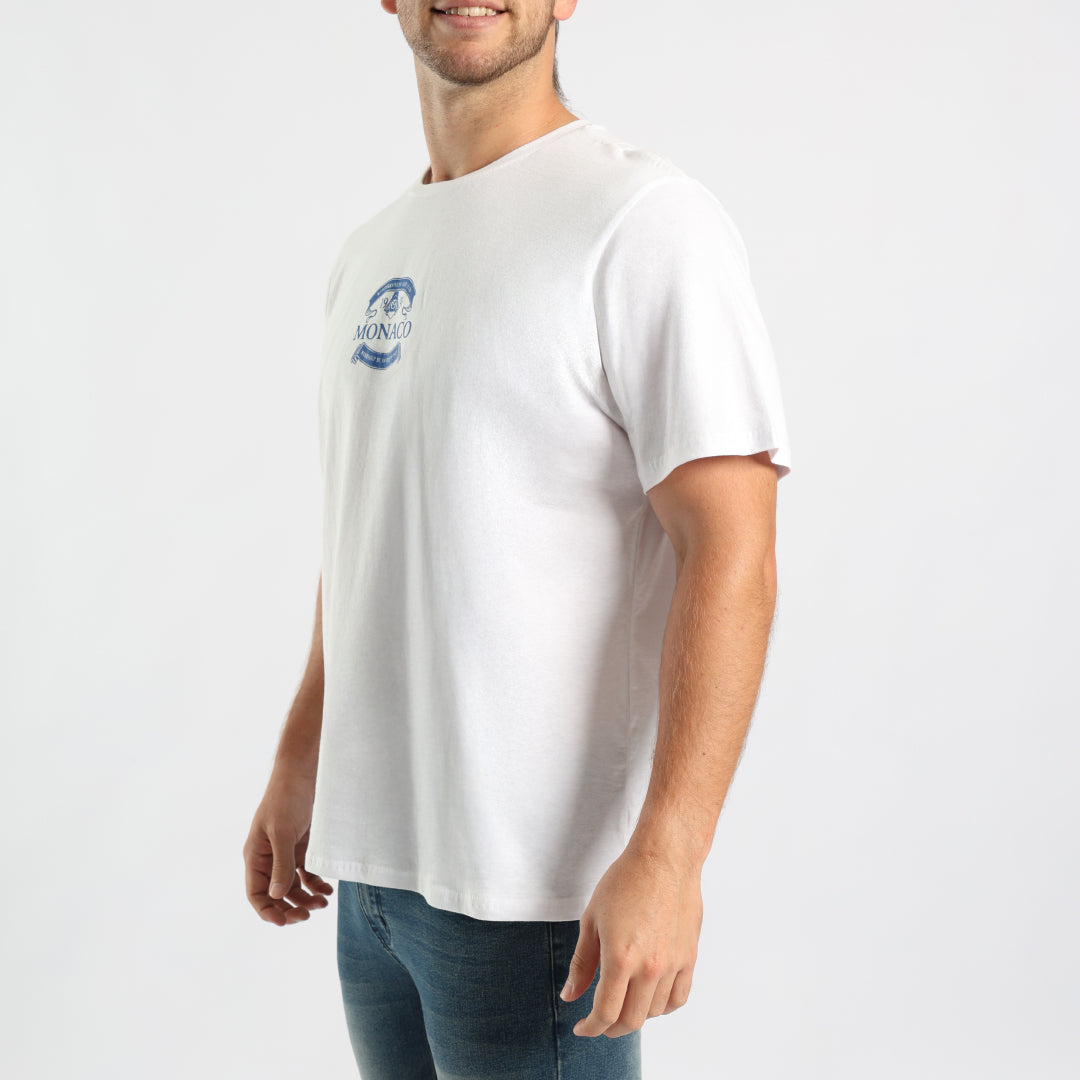 MENS WHITE FRONT AND BACK PRINTED T-SHIRT
