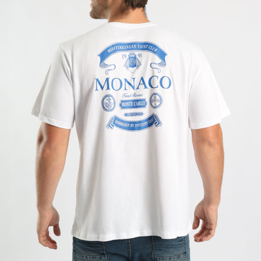 MENS WHITE FRONT AND BACK PRINTED T-SHIRT