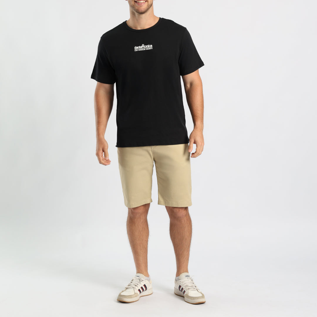 MENS BLACK S/S T-SHIRT WITH FRONT AND BACK PRINT