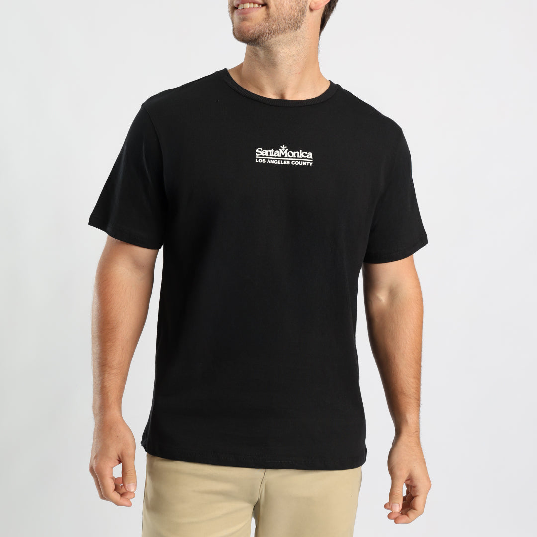 MENS BLACK S/S T-SHIRT WITH FRONT AND BACK PRINT