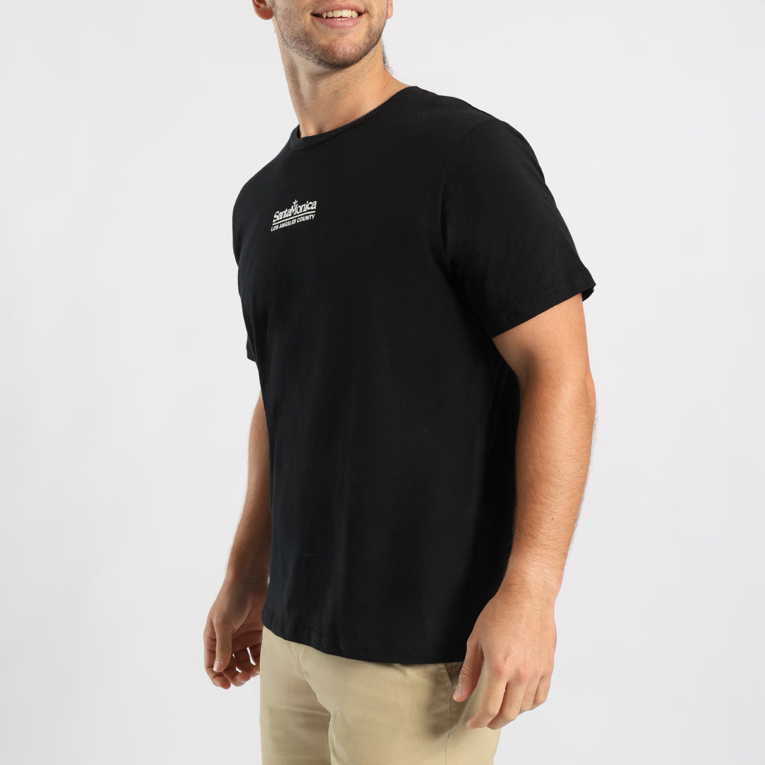 MENS BLACK S/S T-SHIRT WITH FRONT AND BACK PRINT