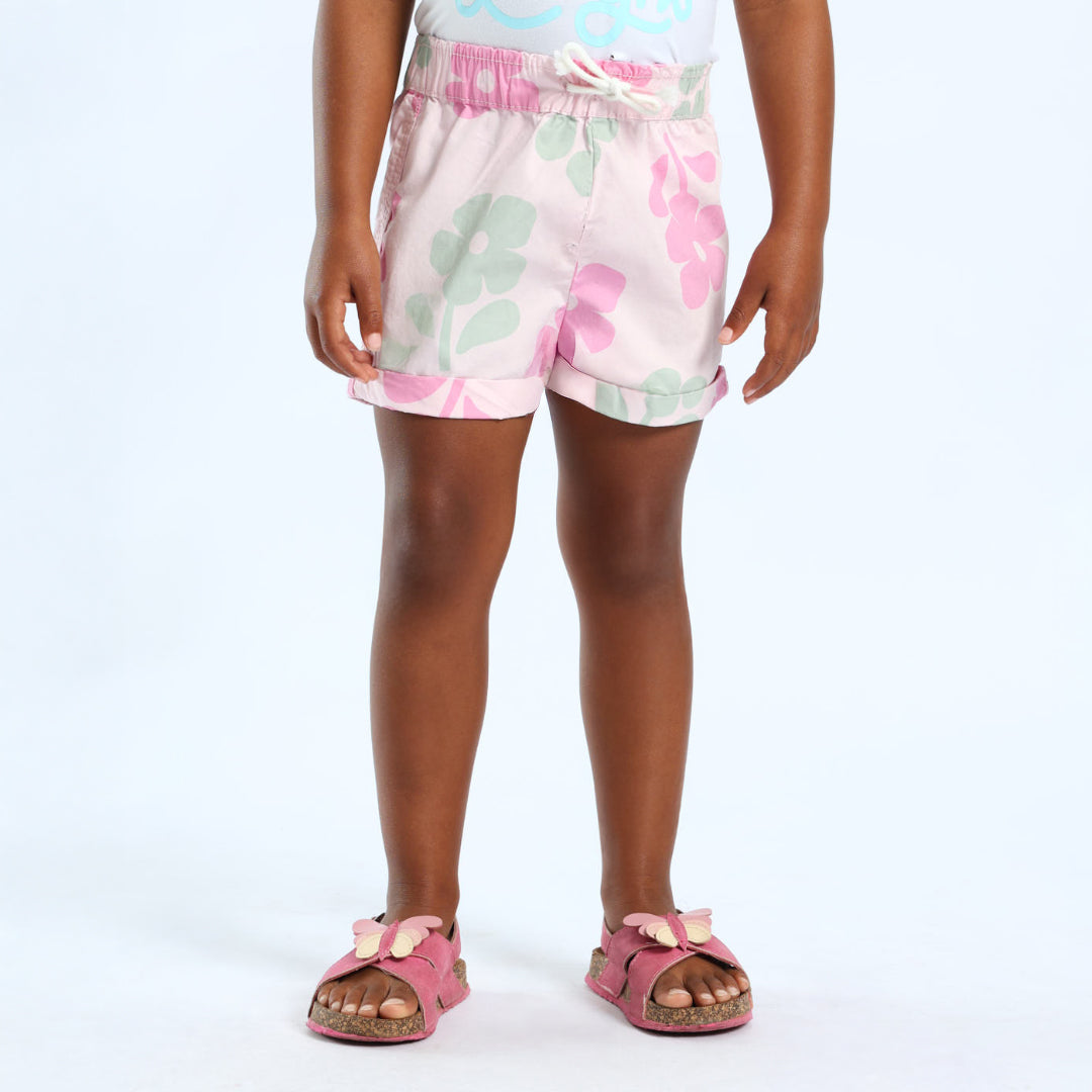GIRLS PINK FLORAL SHORT WITH ELASTIC