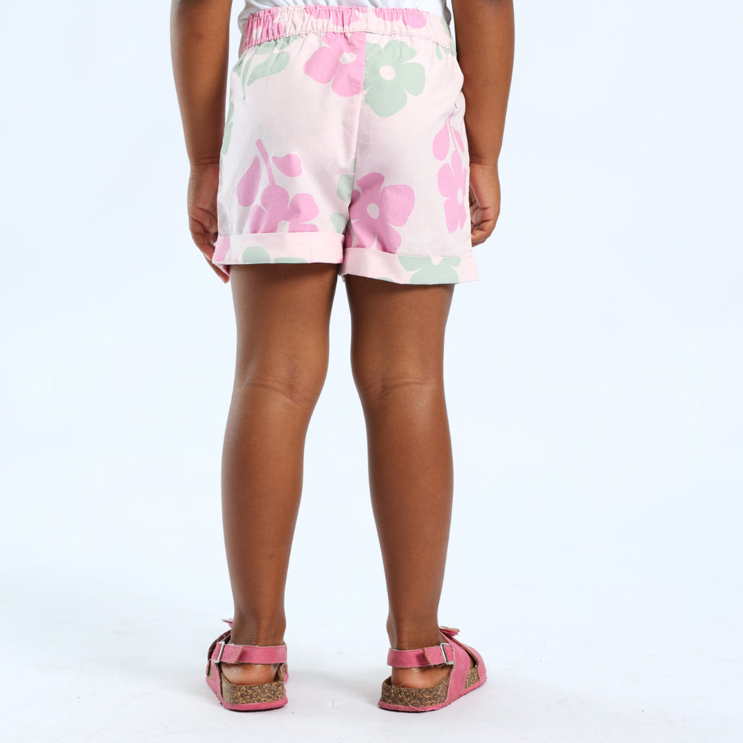 GIRLS PINK FLORAL SHORT WITH ELASTIC
