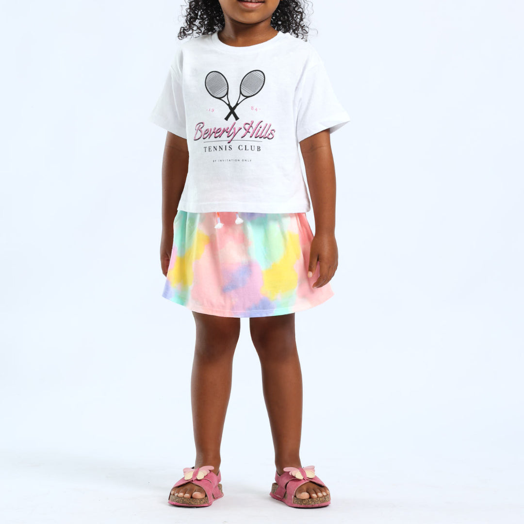 GIRLS WHITE PRINTED SHORT SLEEVE TOP