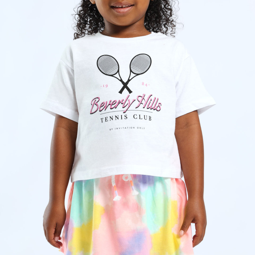 GIRLS WHITE PRINTED SHORT SLEEVE TOP