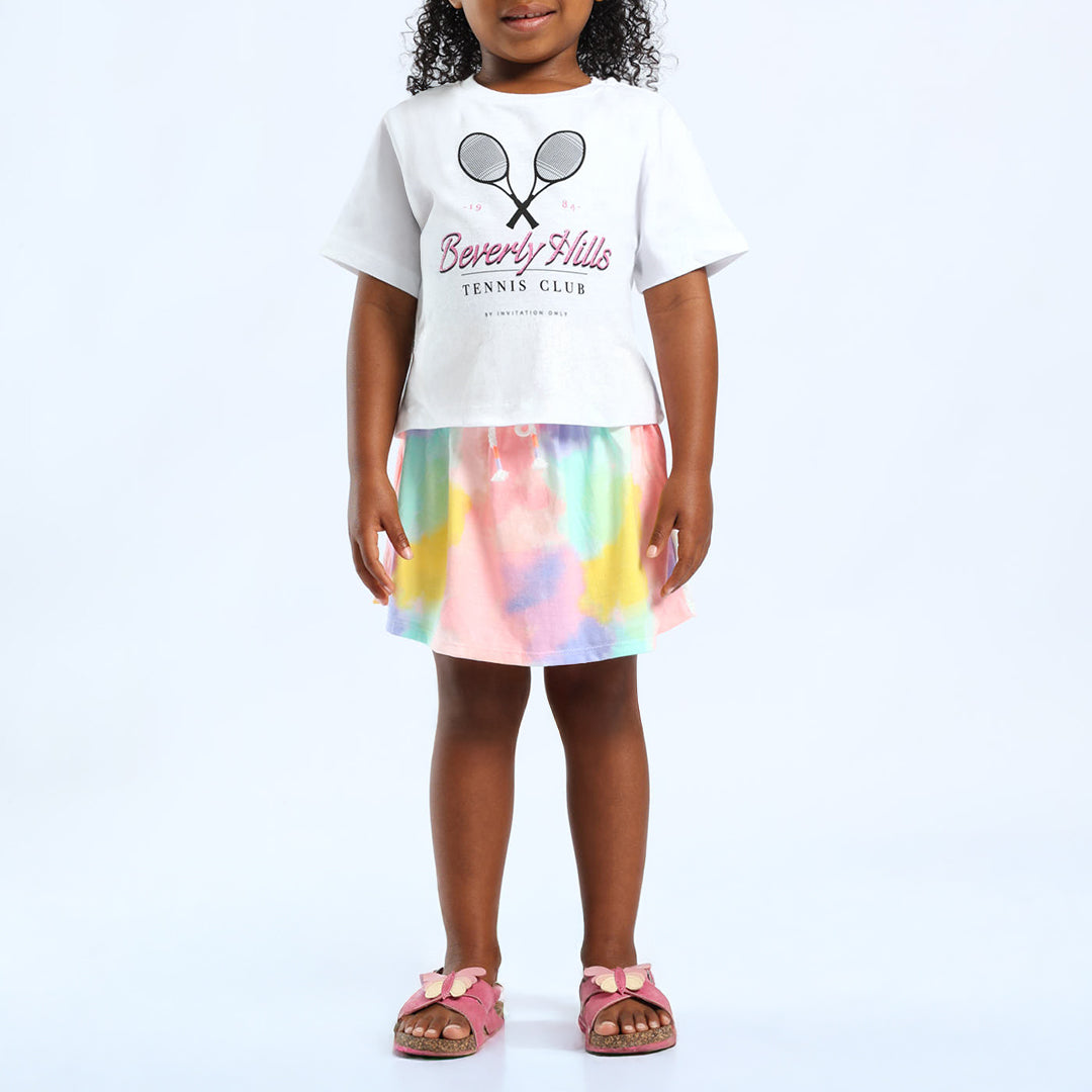 GIRLS PINK DYE TIE SKORT