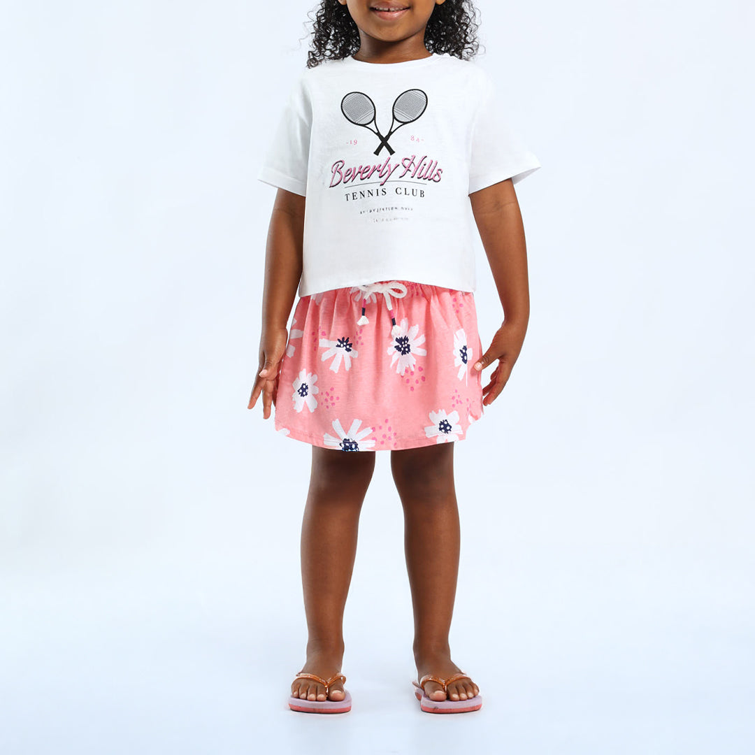 GIRLS PINK PRINTED SKORT